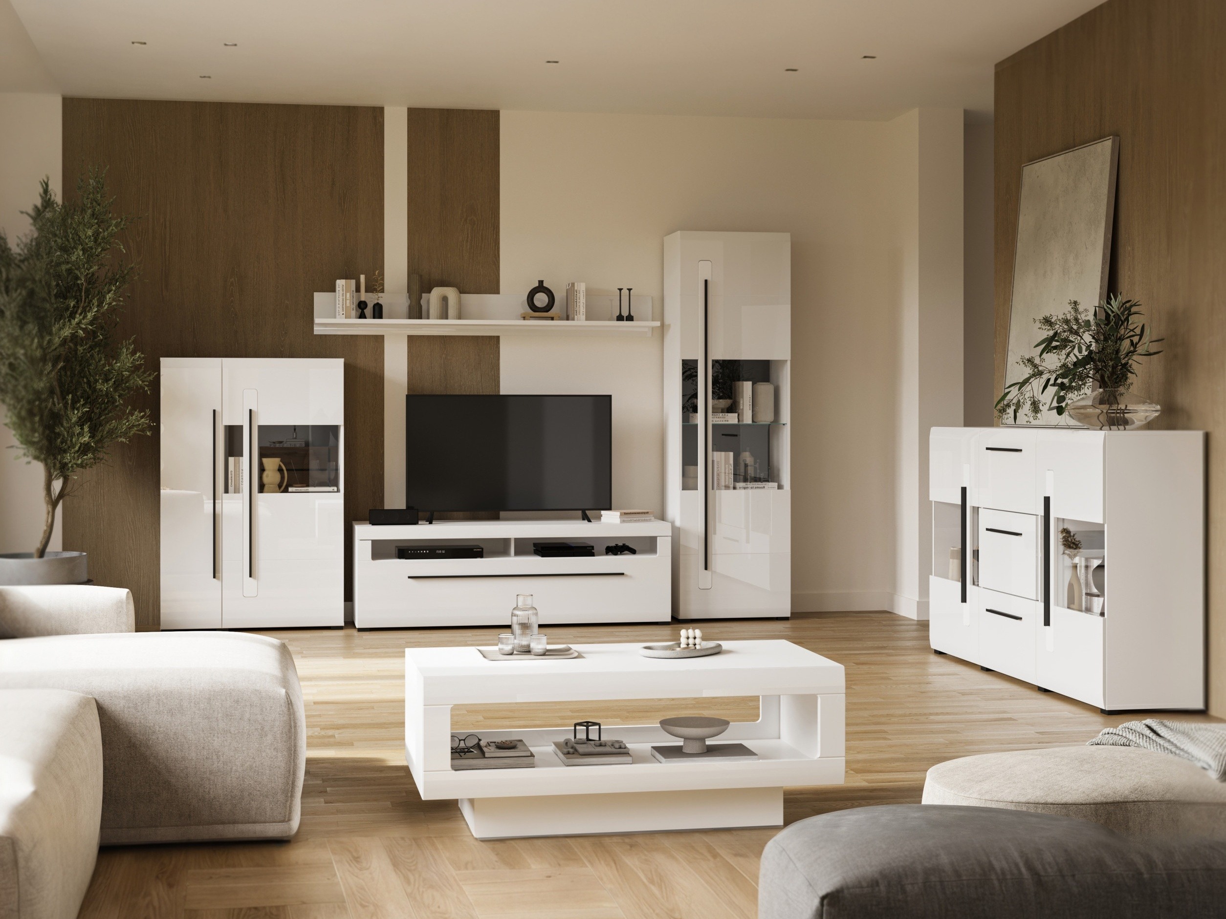 Set de living Ophsalu 112 (Alb + Alb lucios)