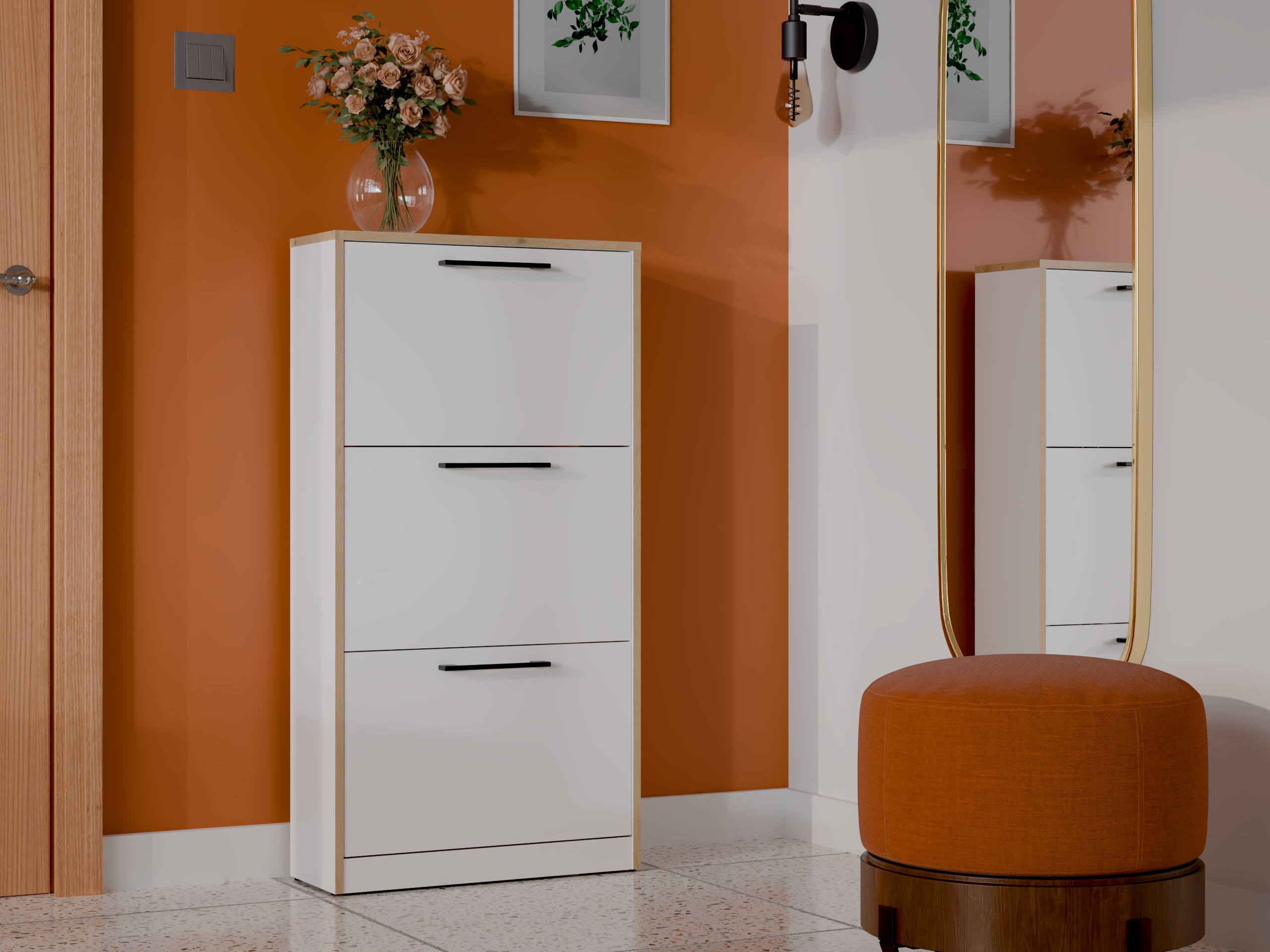 Dulap pantofi Mandeville 224 (Alb + Stejar artizan)