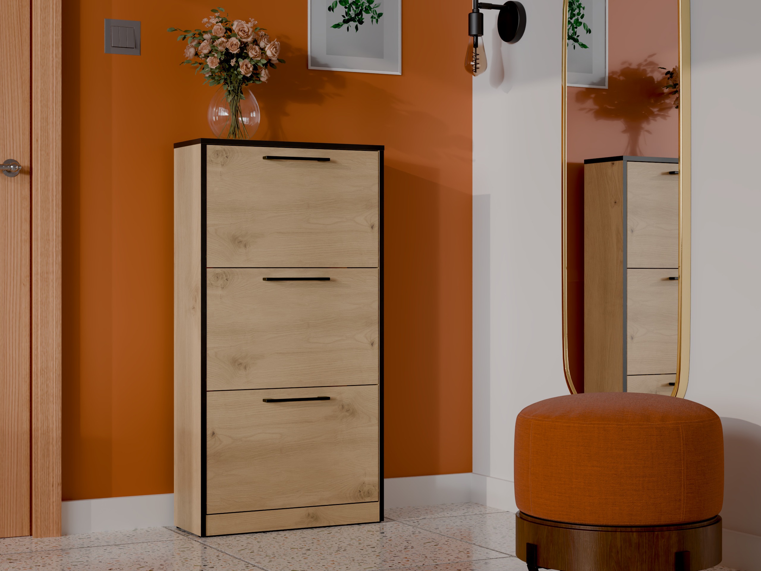 Dulap pentru pantofi Mandeville 224 (Stejar artizan + Negru)