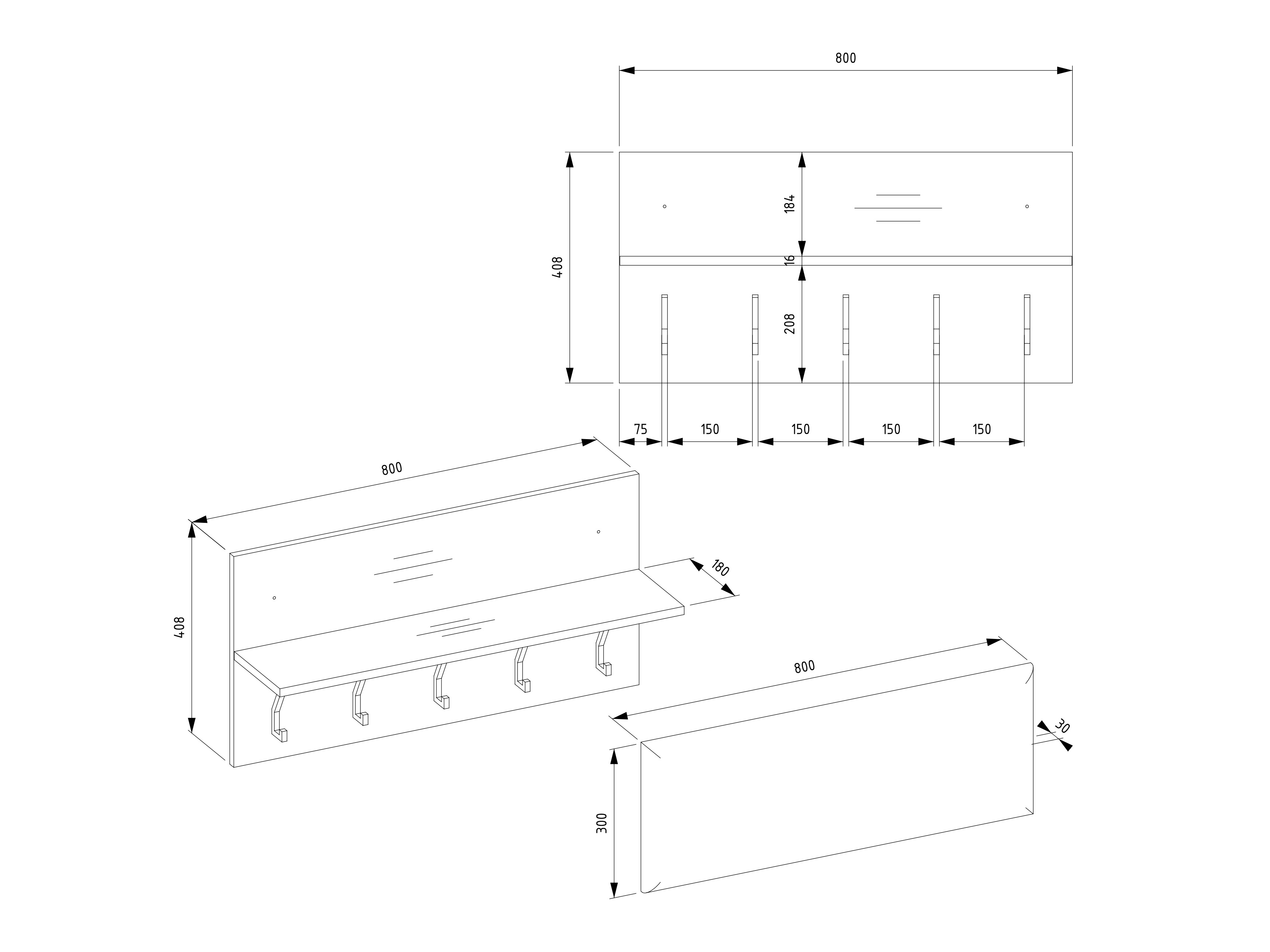 Set de hol Mandeville 404 (Negru + Stejar artizan)