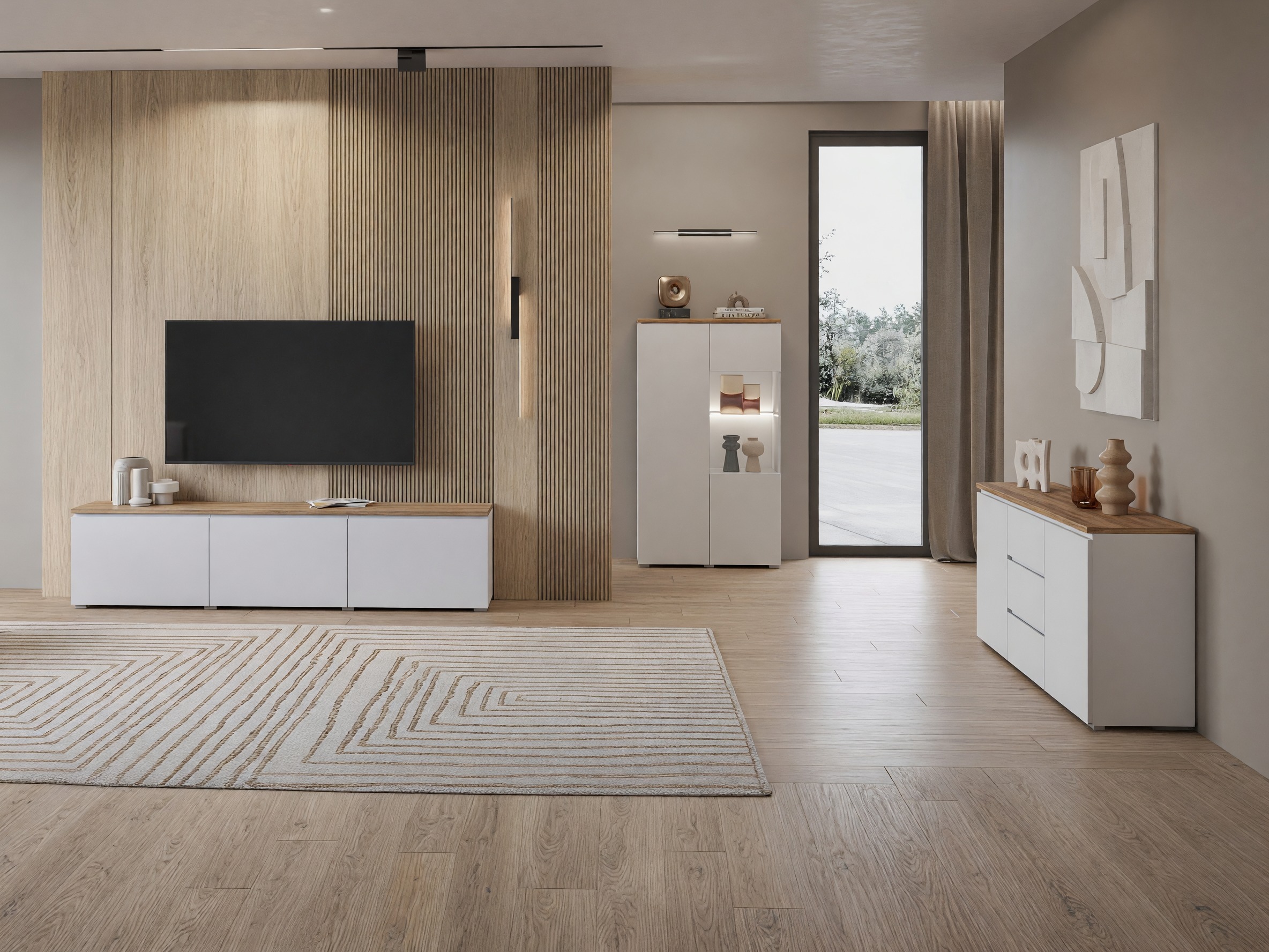 Set de living Baletu 114 (Alb + Stejar)