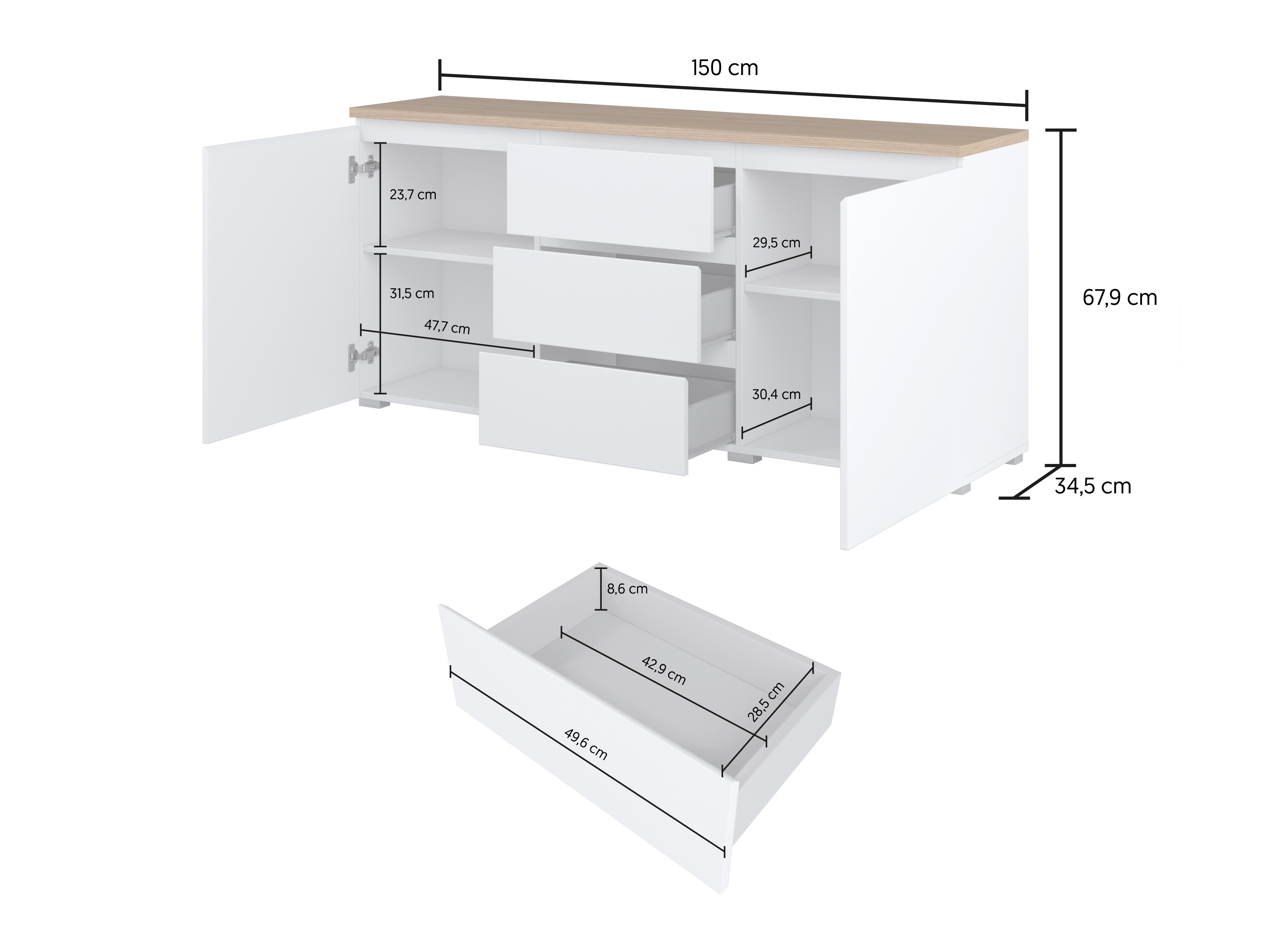 Set de living Baletu 114 (Alb + Stejar)
