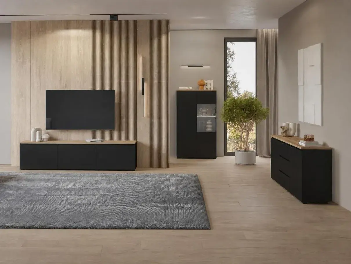 Set de living Baletu 114 (Negru + Stejar)