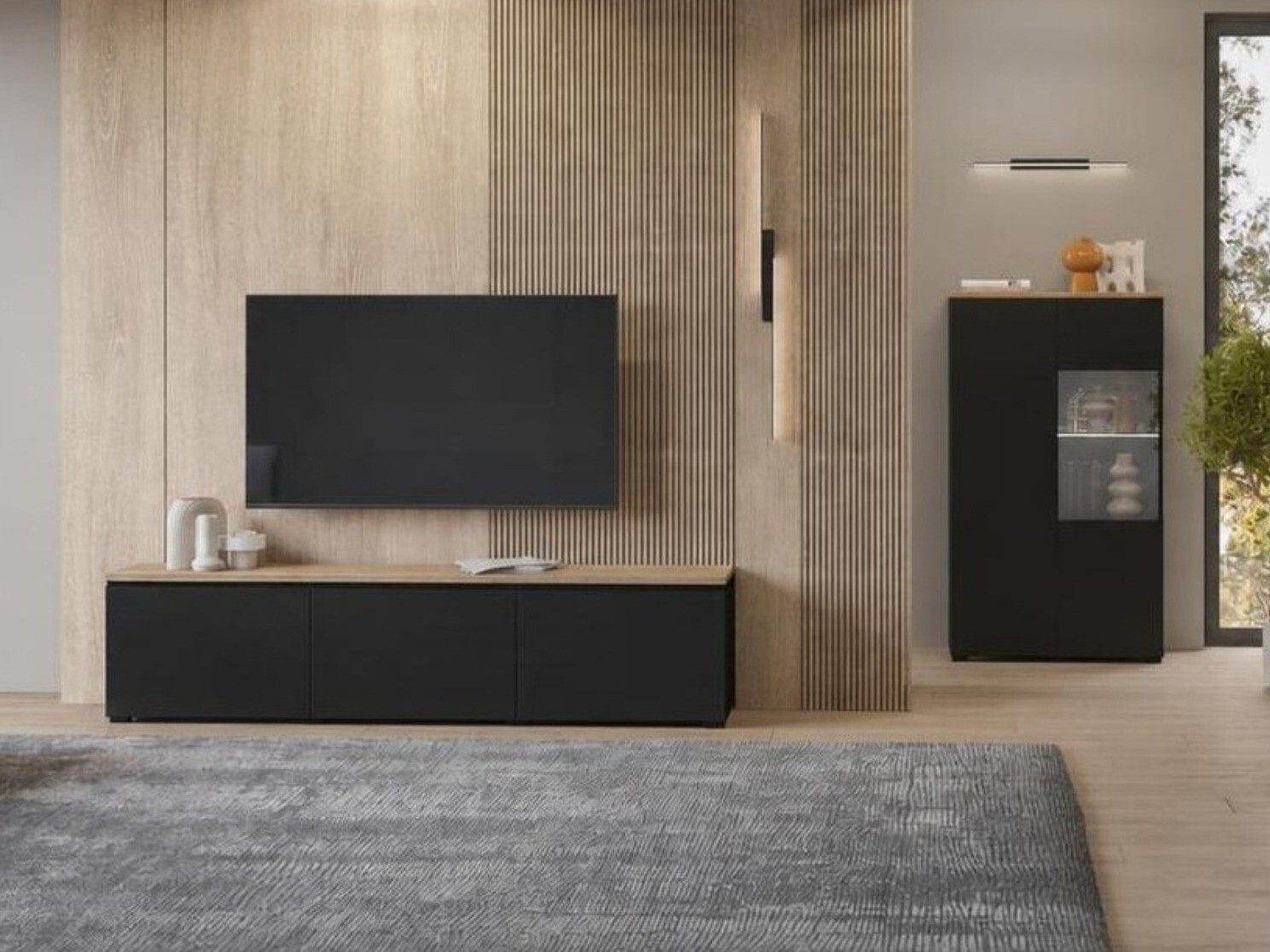 Set de living Baletu 114 (Negru + Stejar)