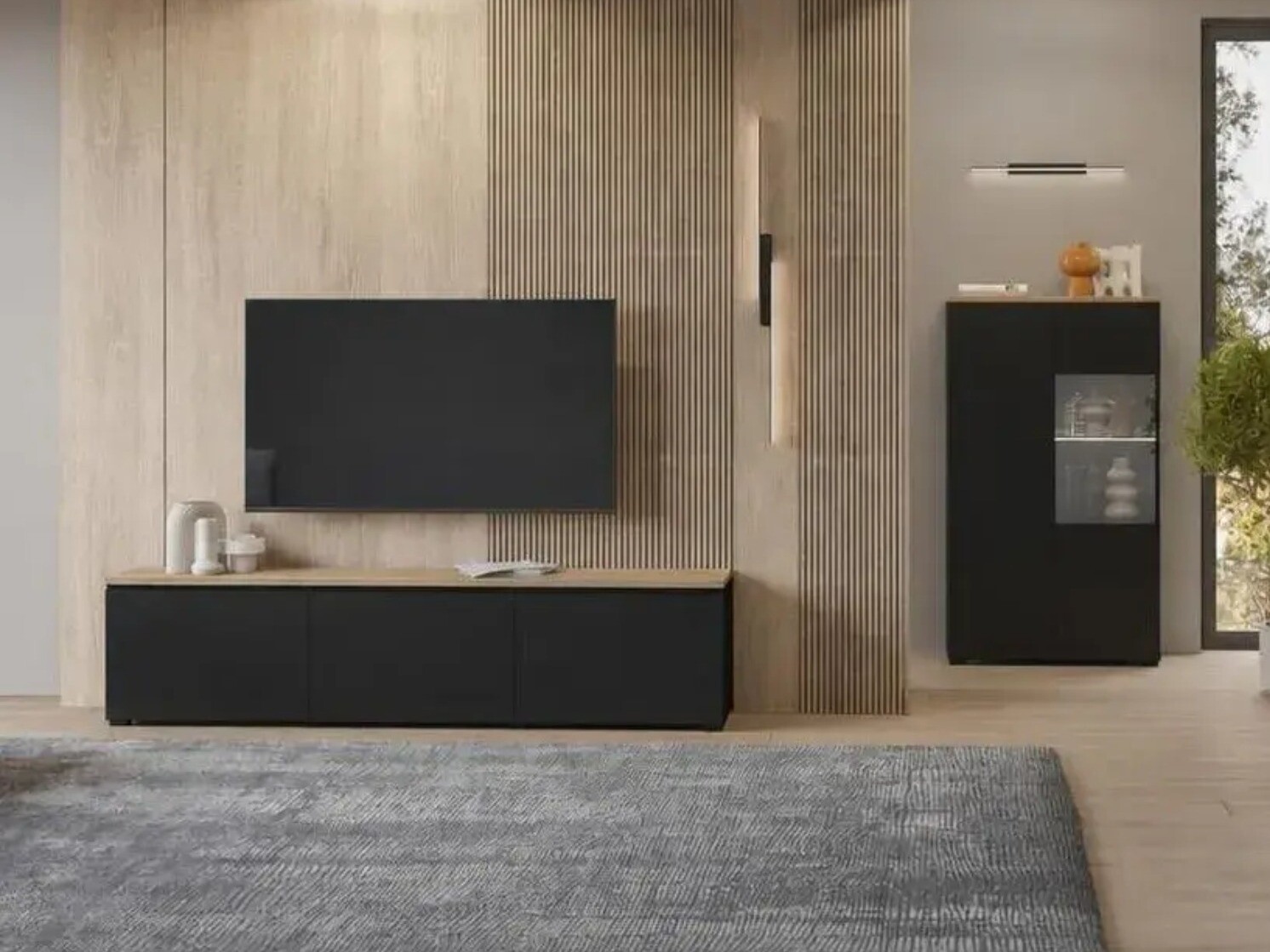 Set de living Baletu 114 (Negru + Stejar)