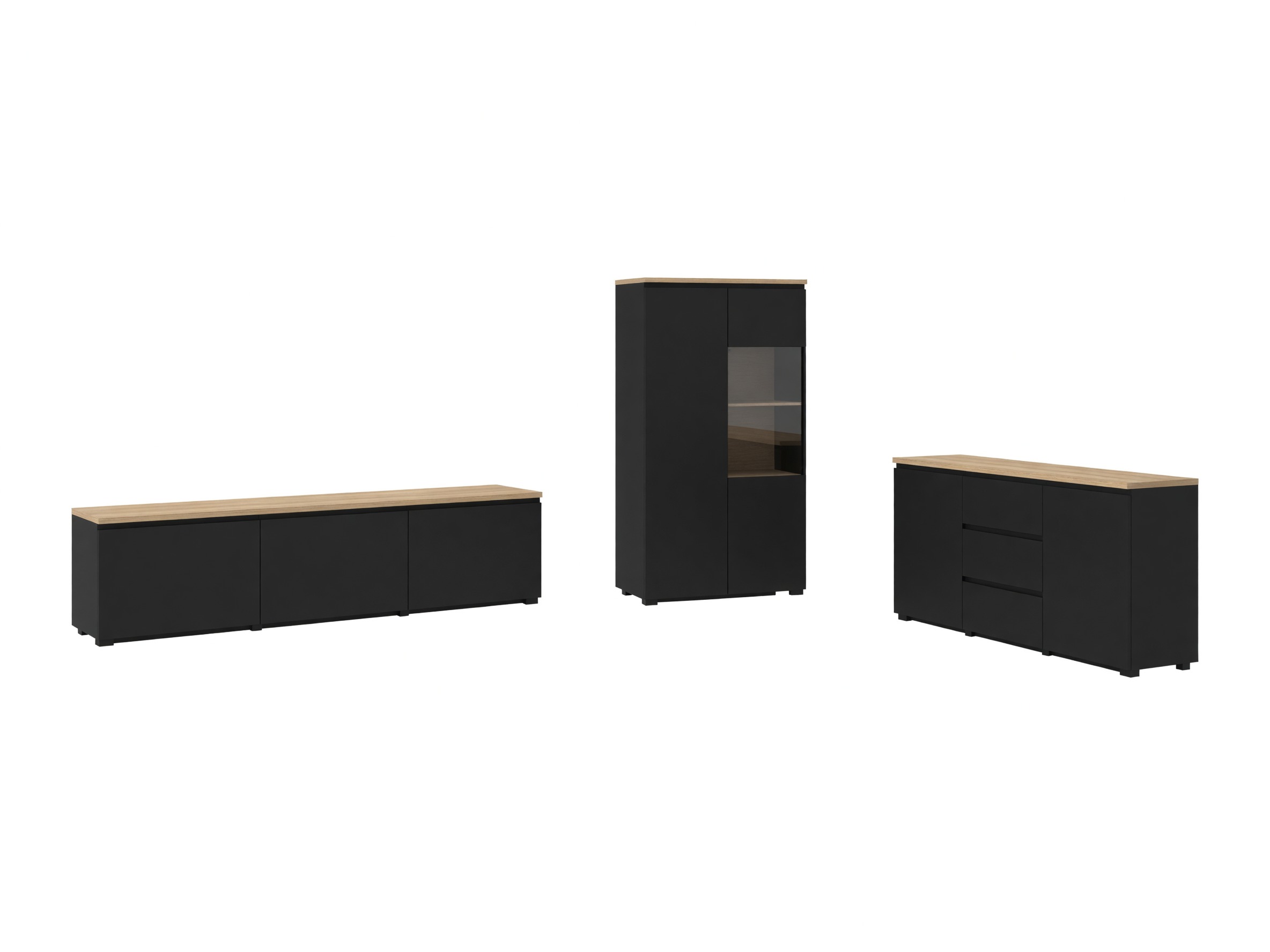 Set de living Baletu 114 (Negru + Stejar)