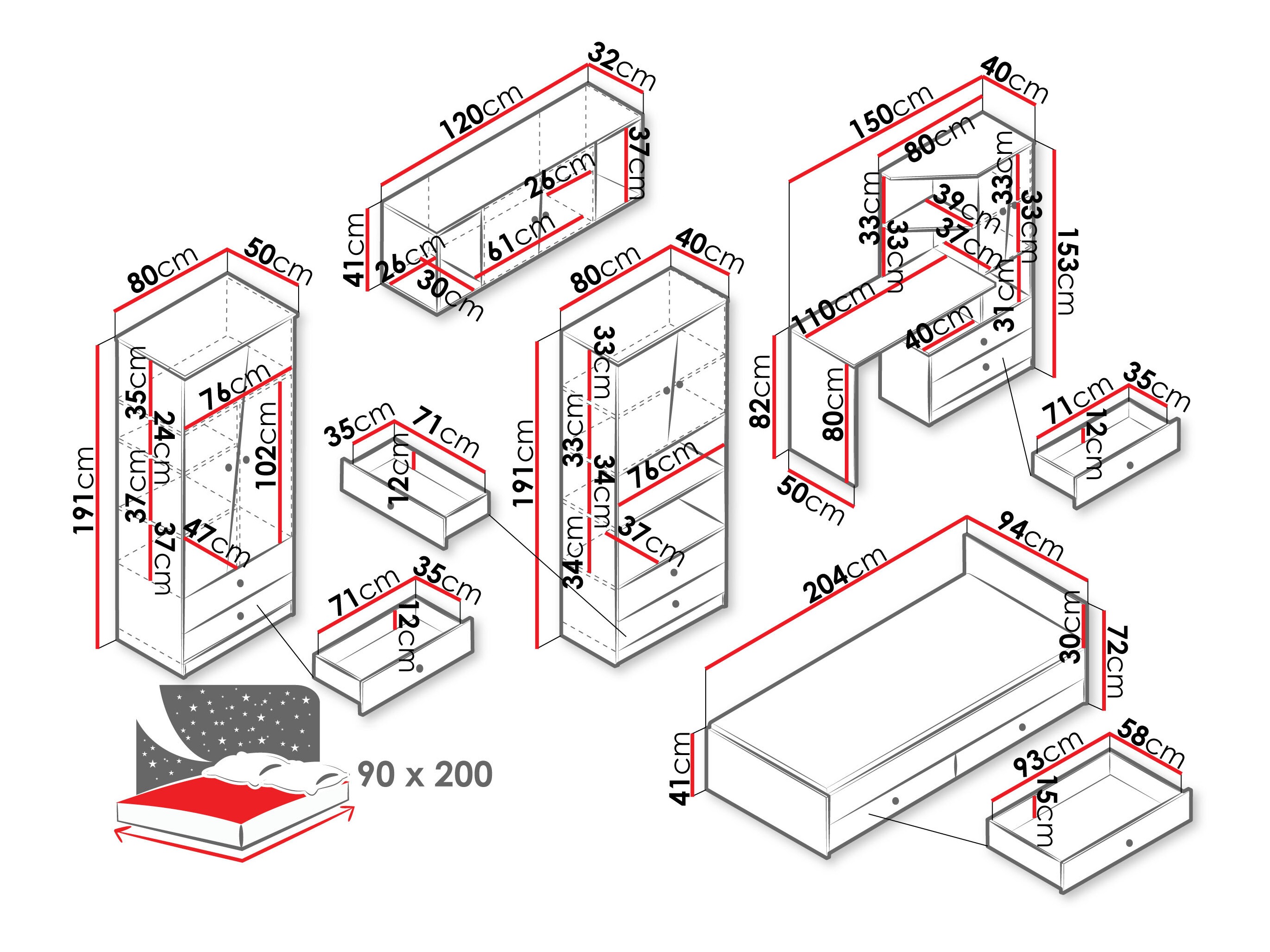 Set de mobilier Almira 114 (Stejar artizan + Alb + Gri)