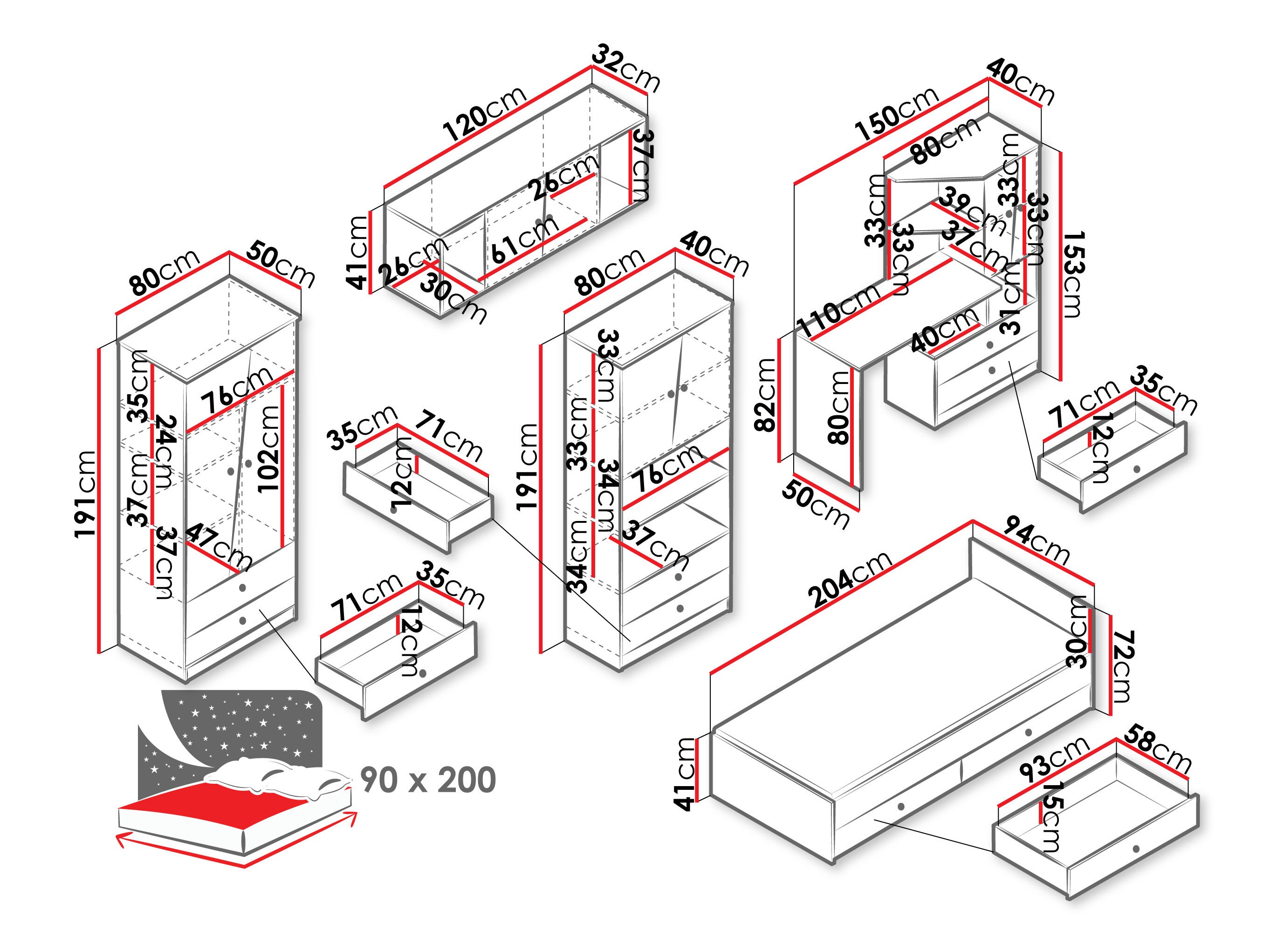 Set de mobilier Almira 114 (Stejar artizan + Alb)