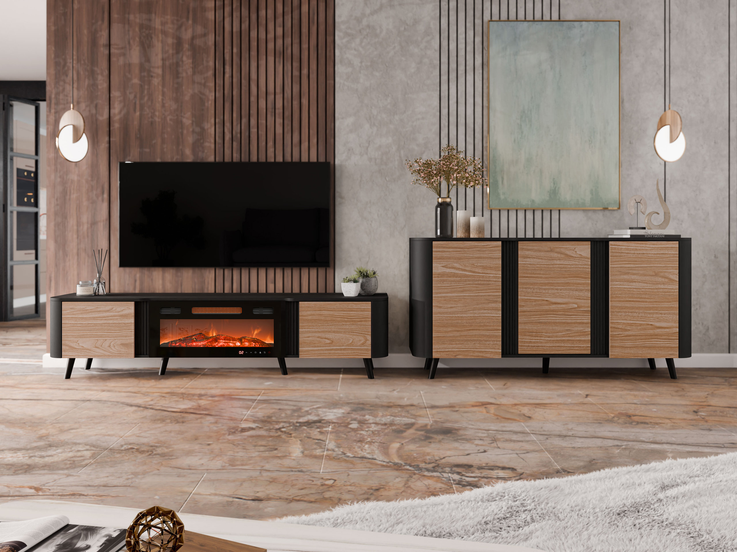 Set de living Modus (Negru + Nuc)
