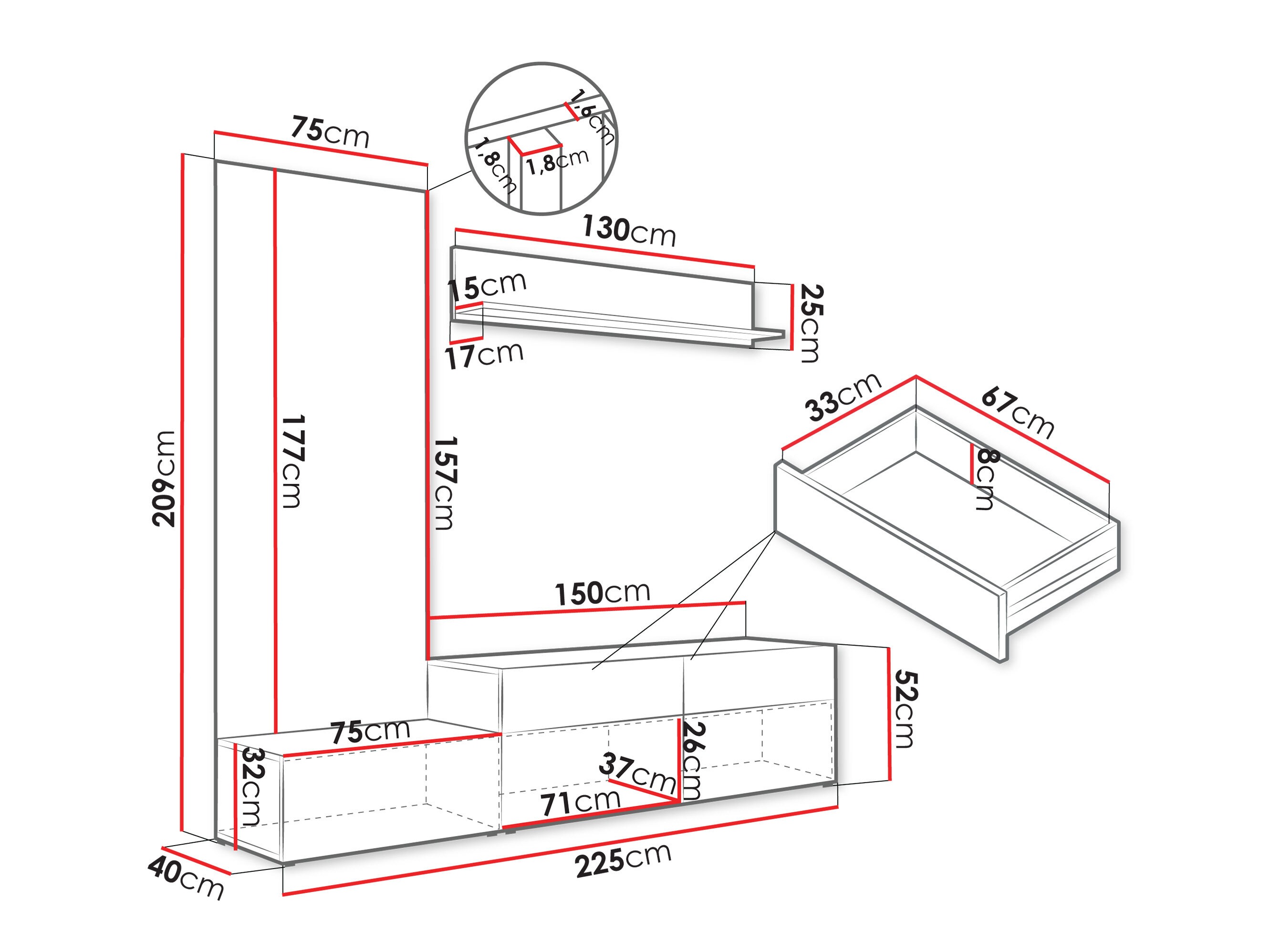 Set de living Comfivo Munium I (Alb + Stejar)