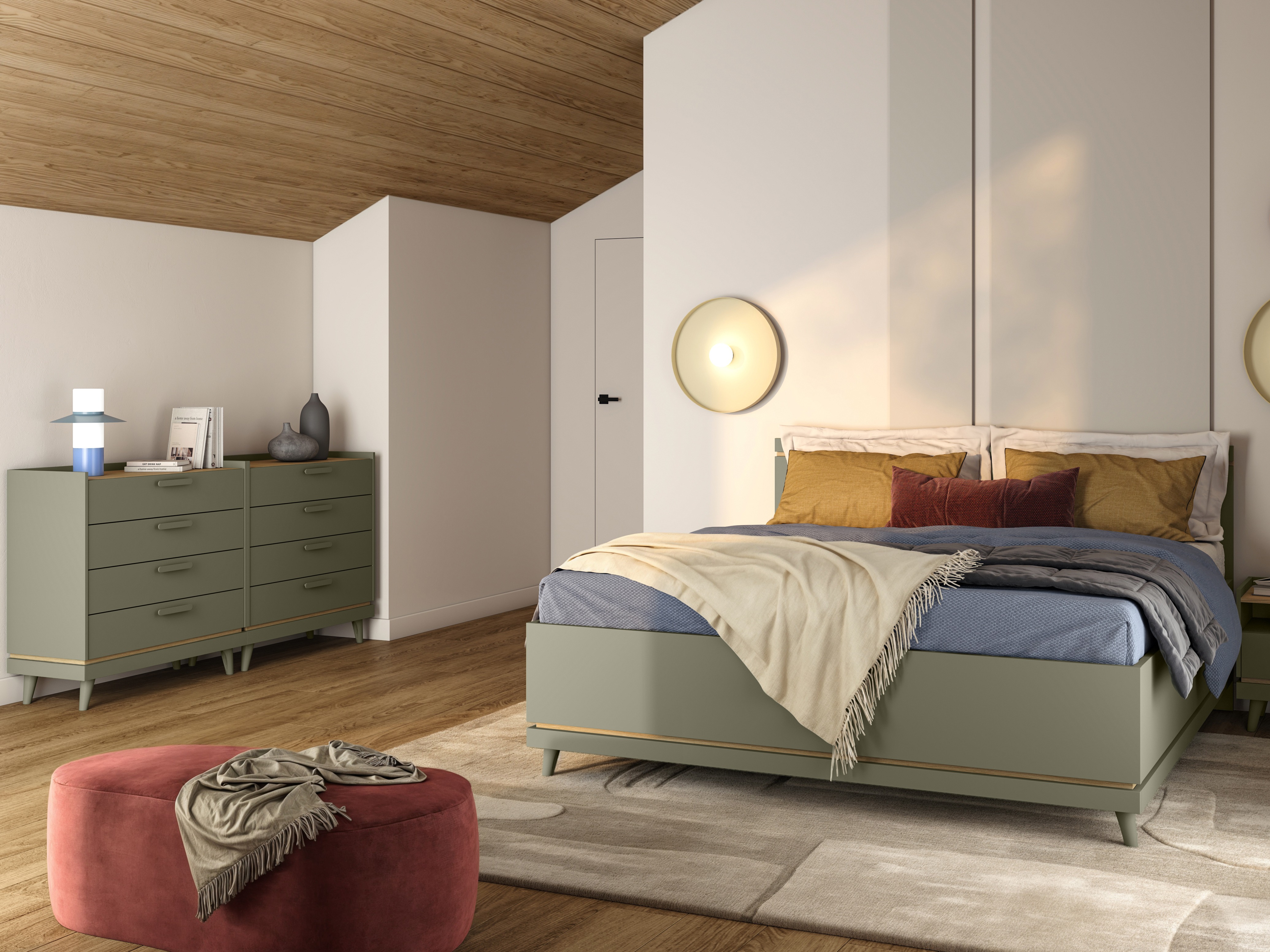 Comodă Fertalu 104 (Verde + Stejar)