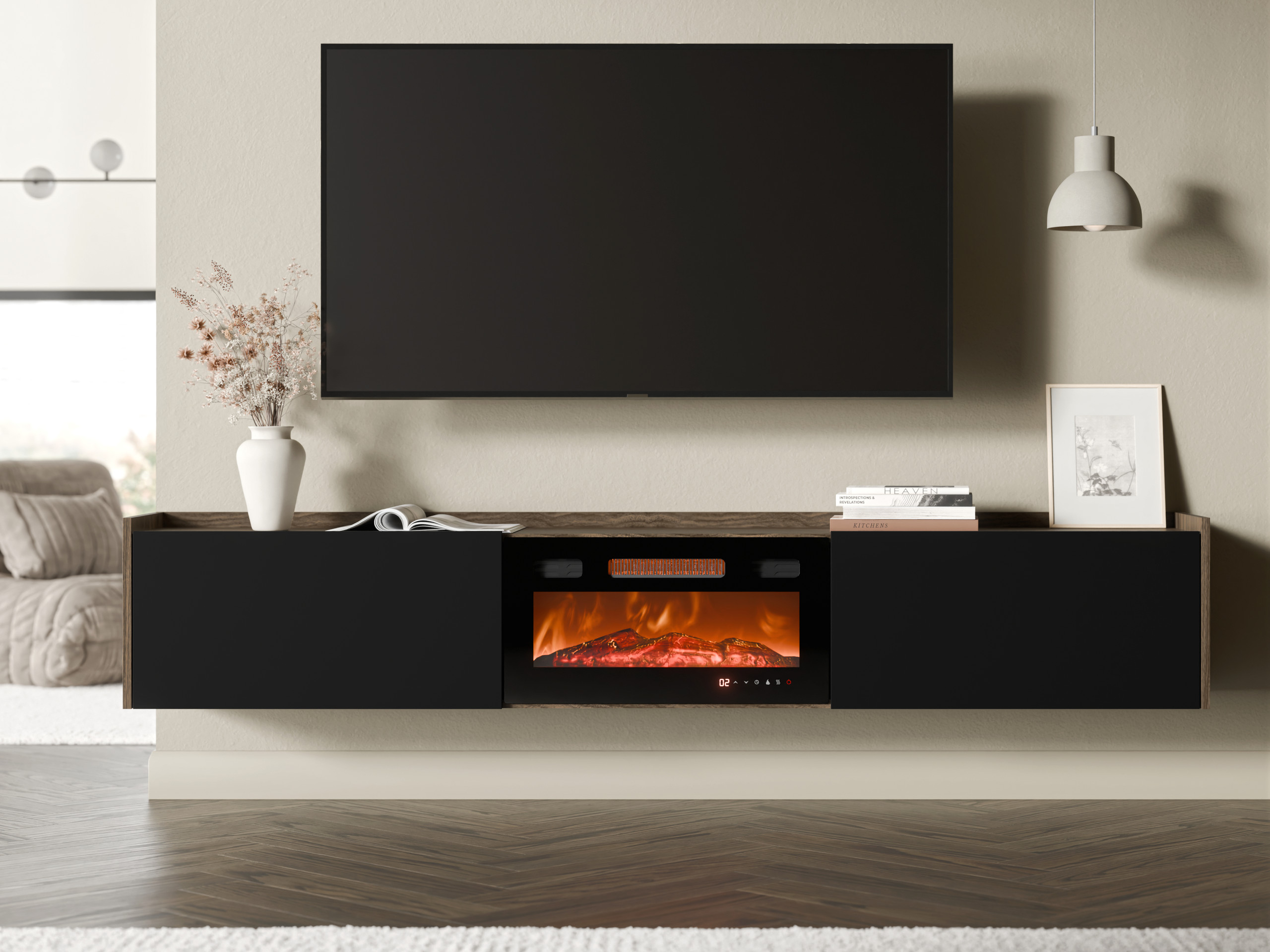 Comodă TV Charlotte 215 (Negru + Nuc)