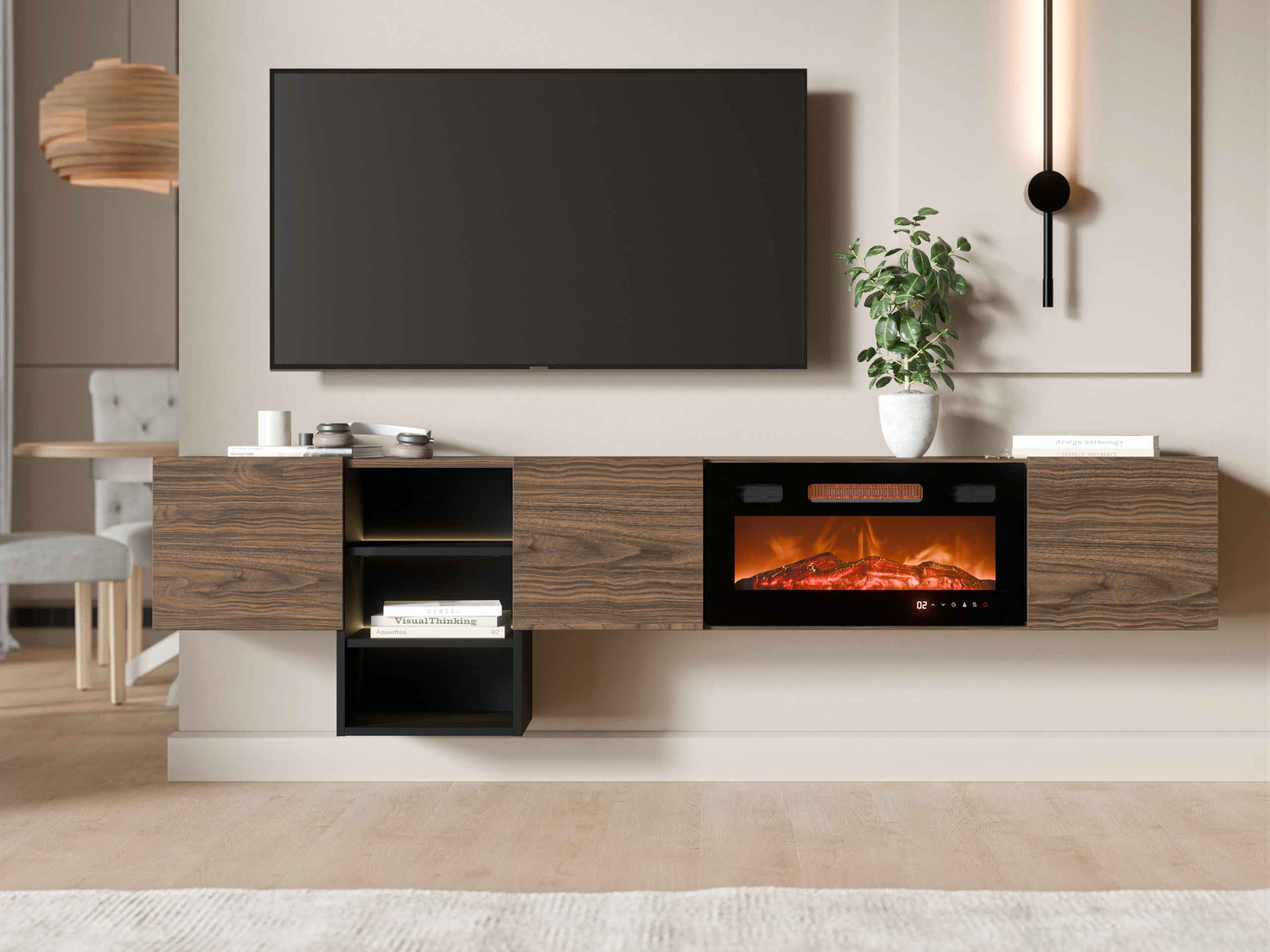 Comodă TV Charlotte 218 (Nuc + Negru)
