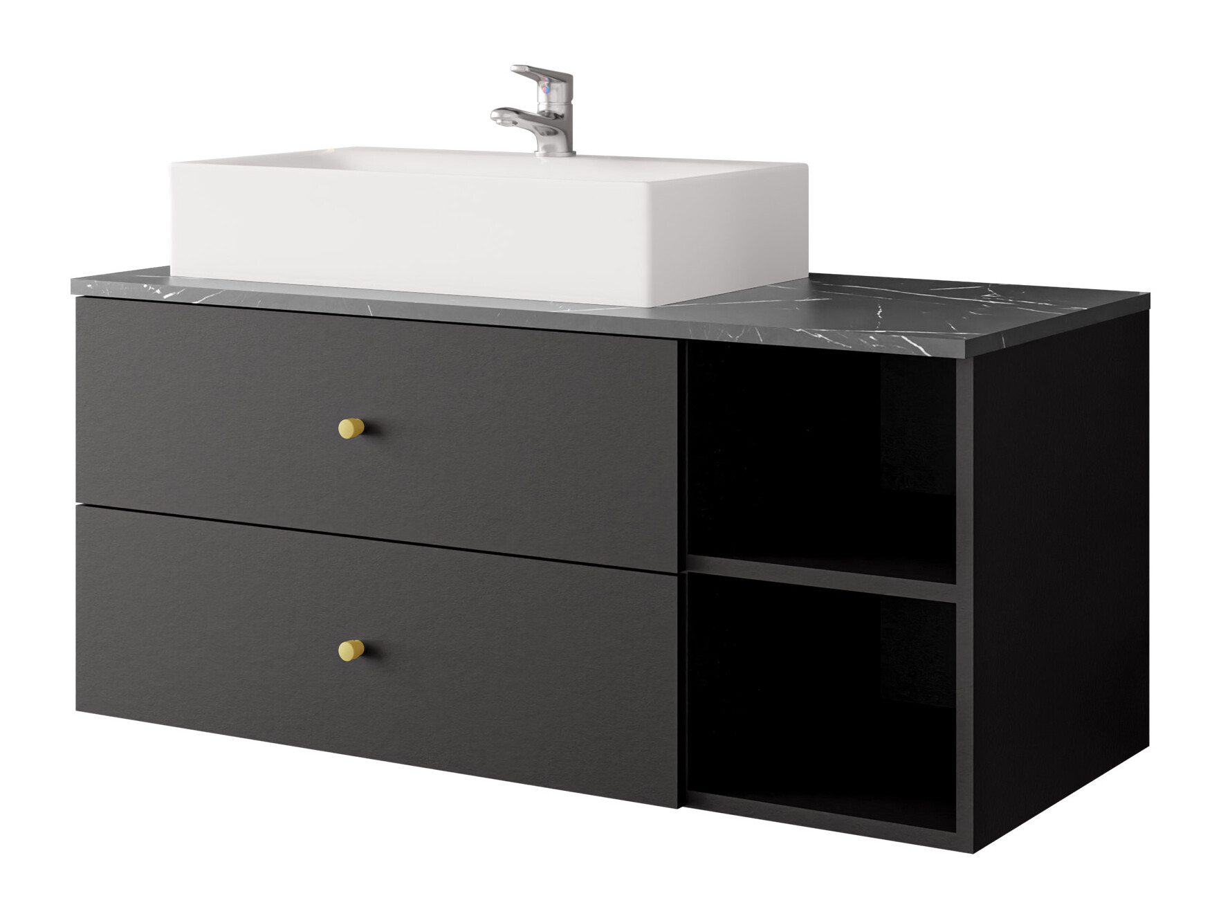 Cabinet atârnat pentru baie Salus (Negru + Marmură neagră)