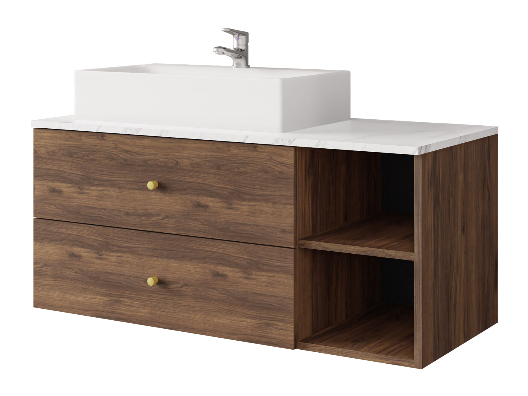 Cabinet atârnat pentru baie Salus (Nuc + Marmură albă)