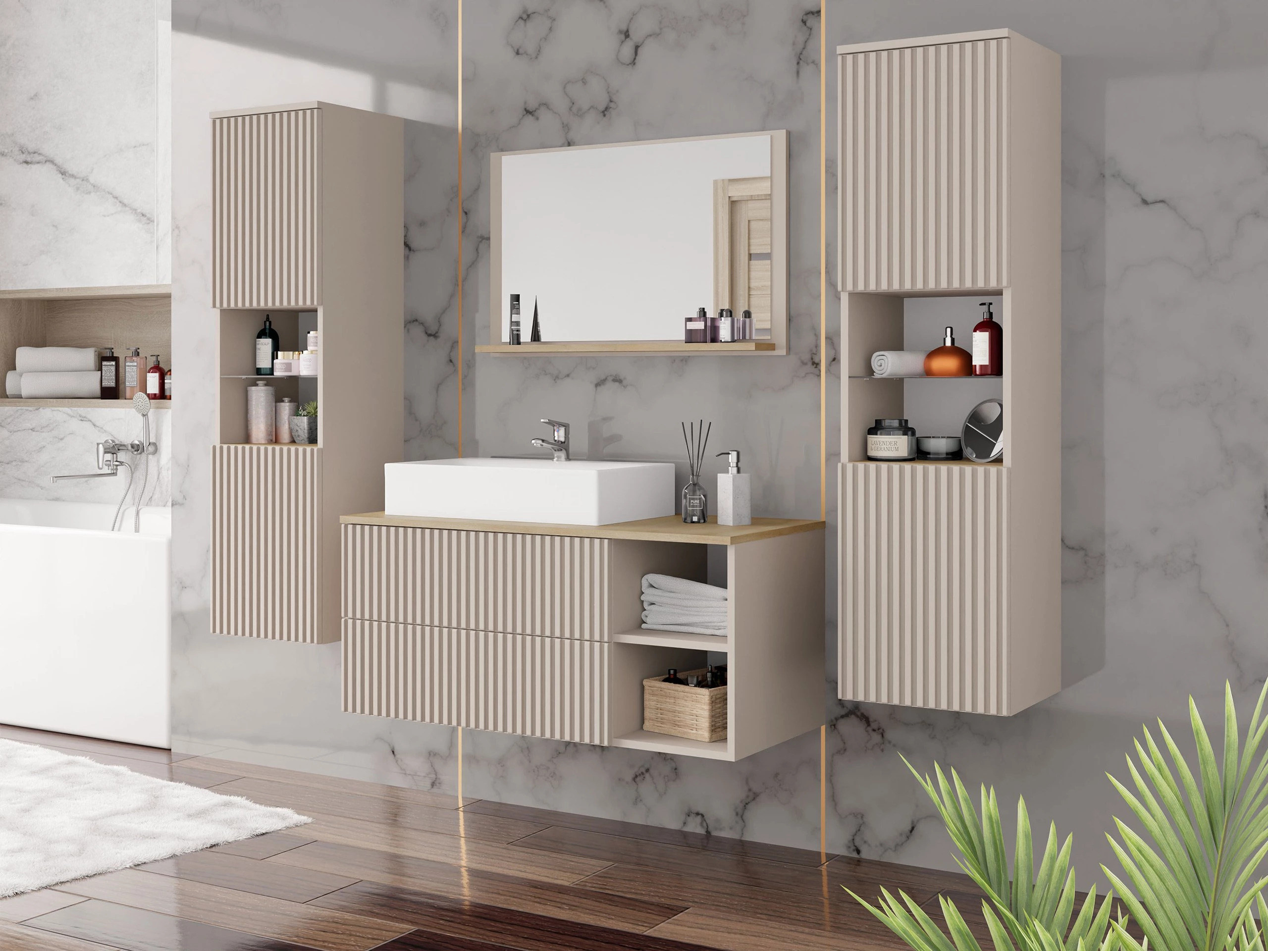 Cabinet atârnat pentru baie Nauta (Cașmir + Stejar Cremona)