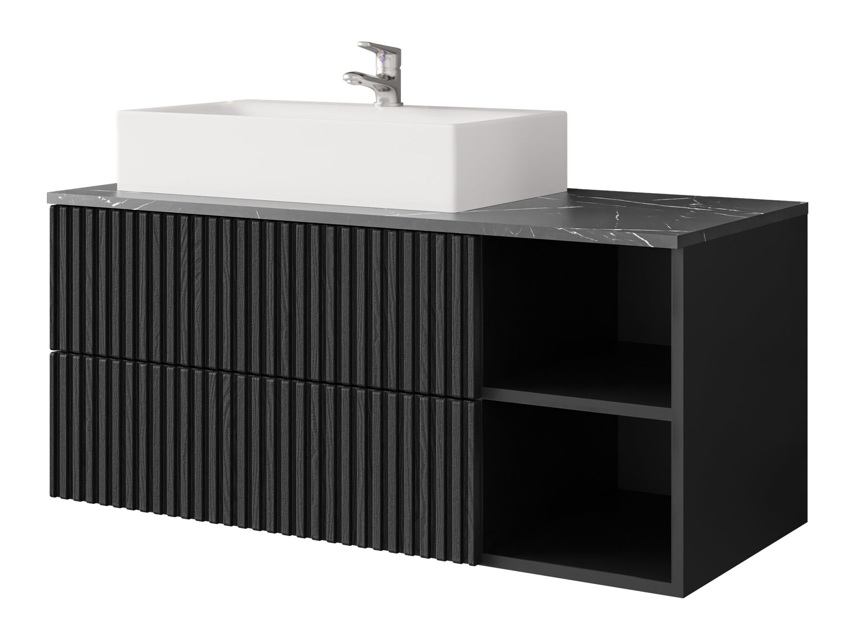 Cabinet atârnat pentru baie Nauta (Negru + Marmură neagră)