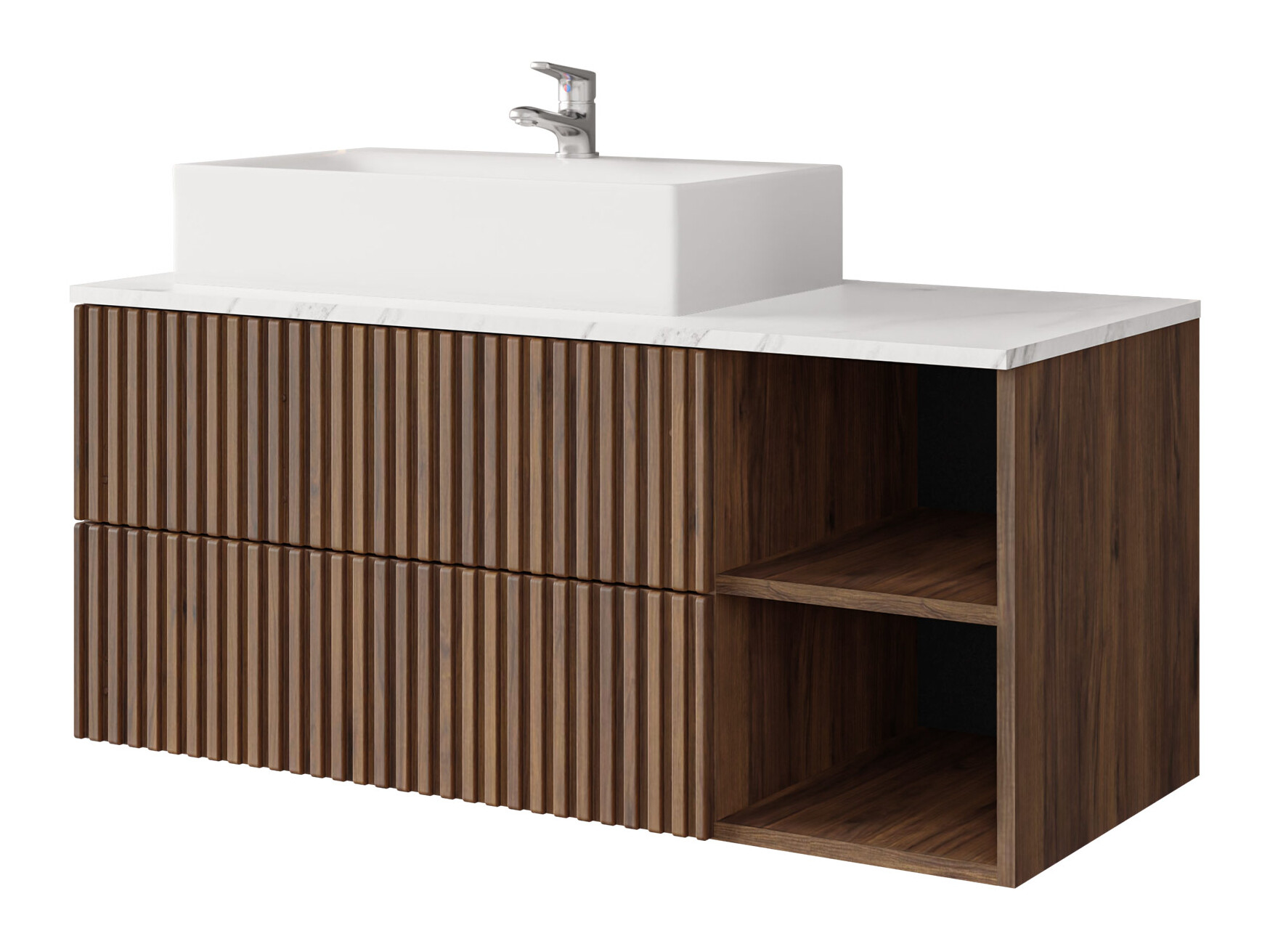 Cabinet atârnat pentru baie Nauta (Nuc + Marmură albă)