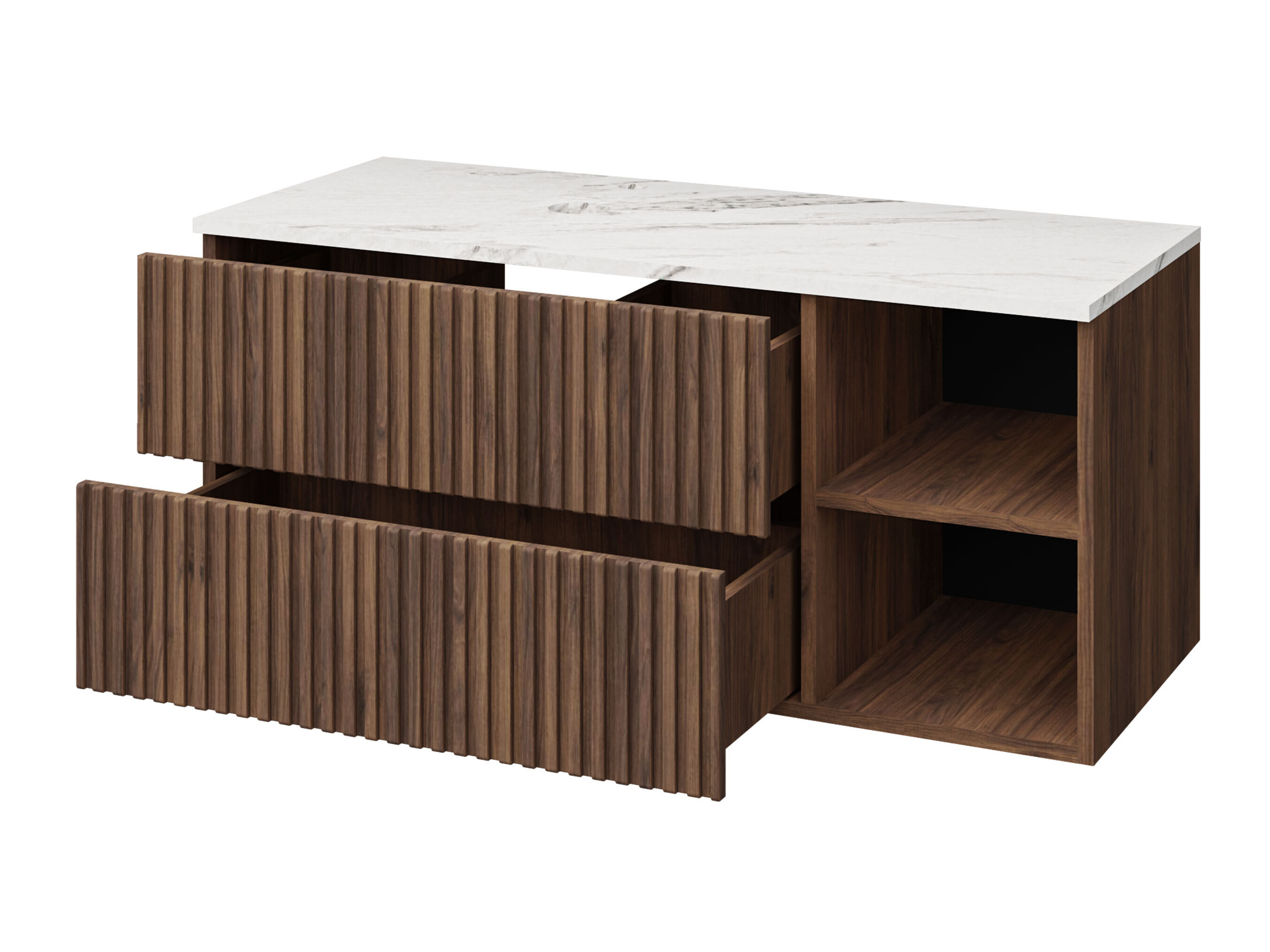 Cabinet atârnat pentru baie Nauta (Nuc + Marmură albă)
