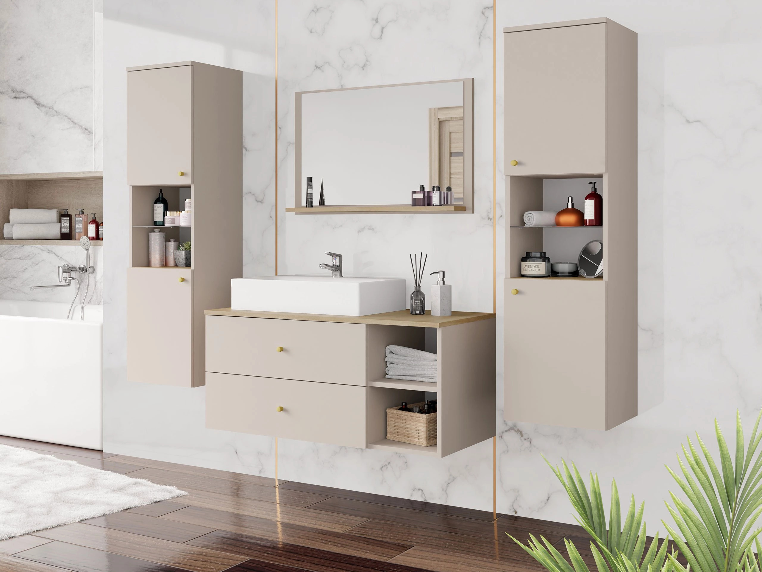 Cabinet atârnat pentru baie Salus (Cașmir + Stejar Cremona)