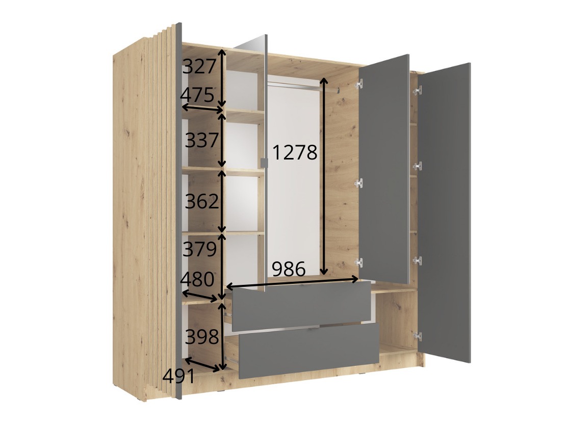 Dulap Baytown 219 (Negru + Stejar artizan)