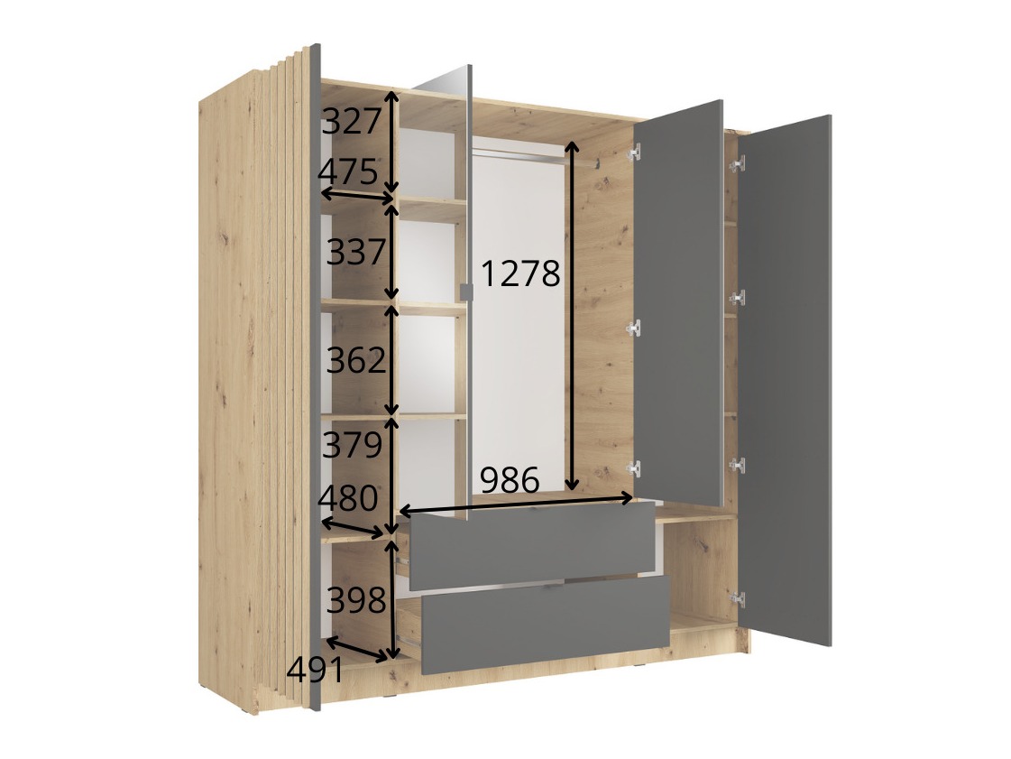 Dulap Baytown 219 (Stejar artizan + Negru)