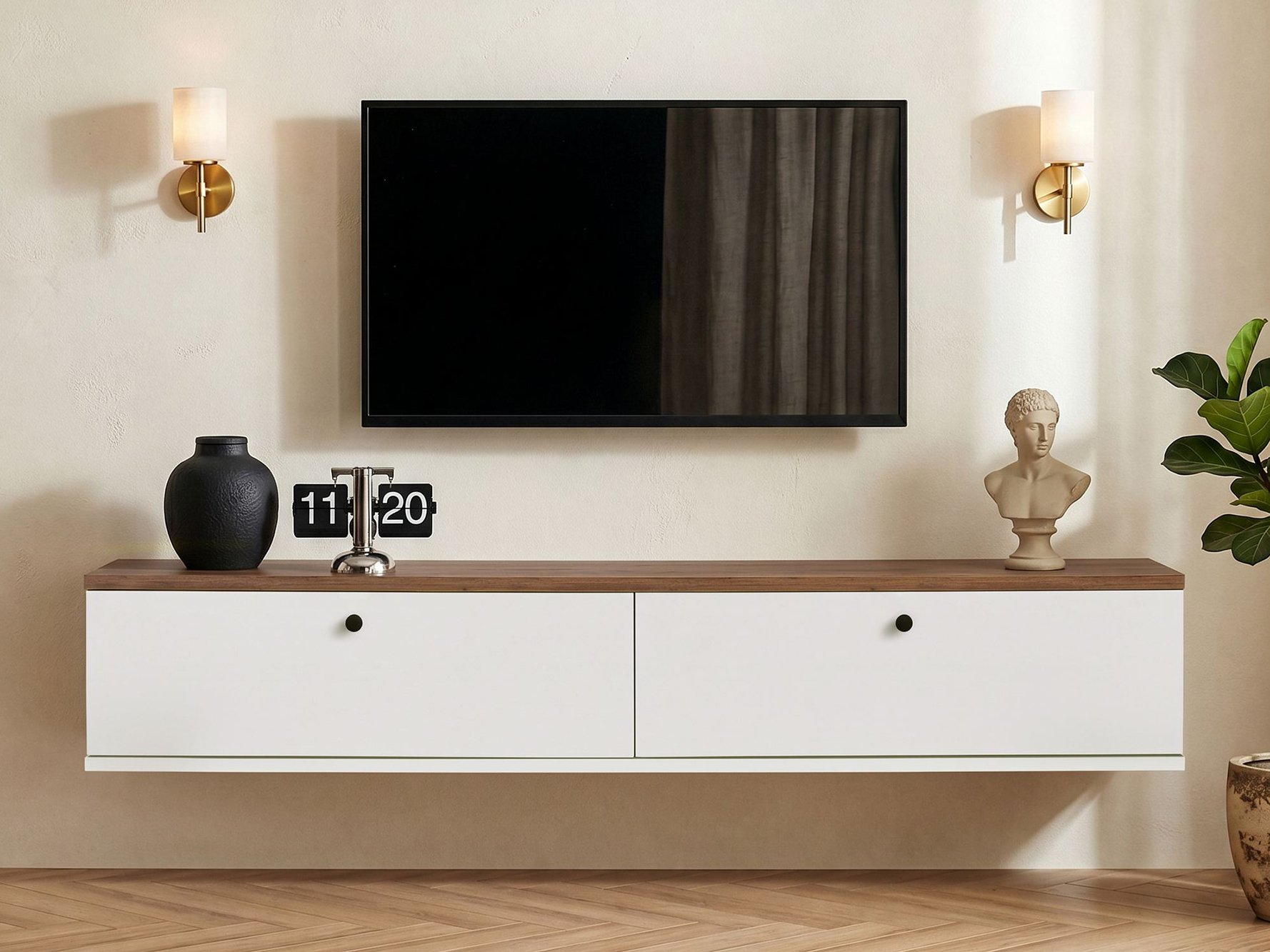 Comodă TV Novato 174 (Alb + Pin)