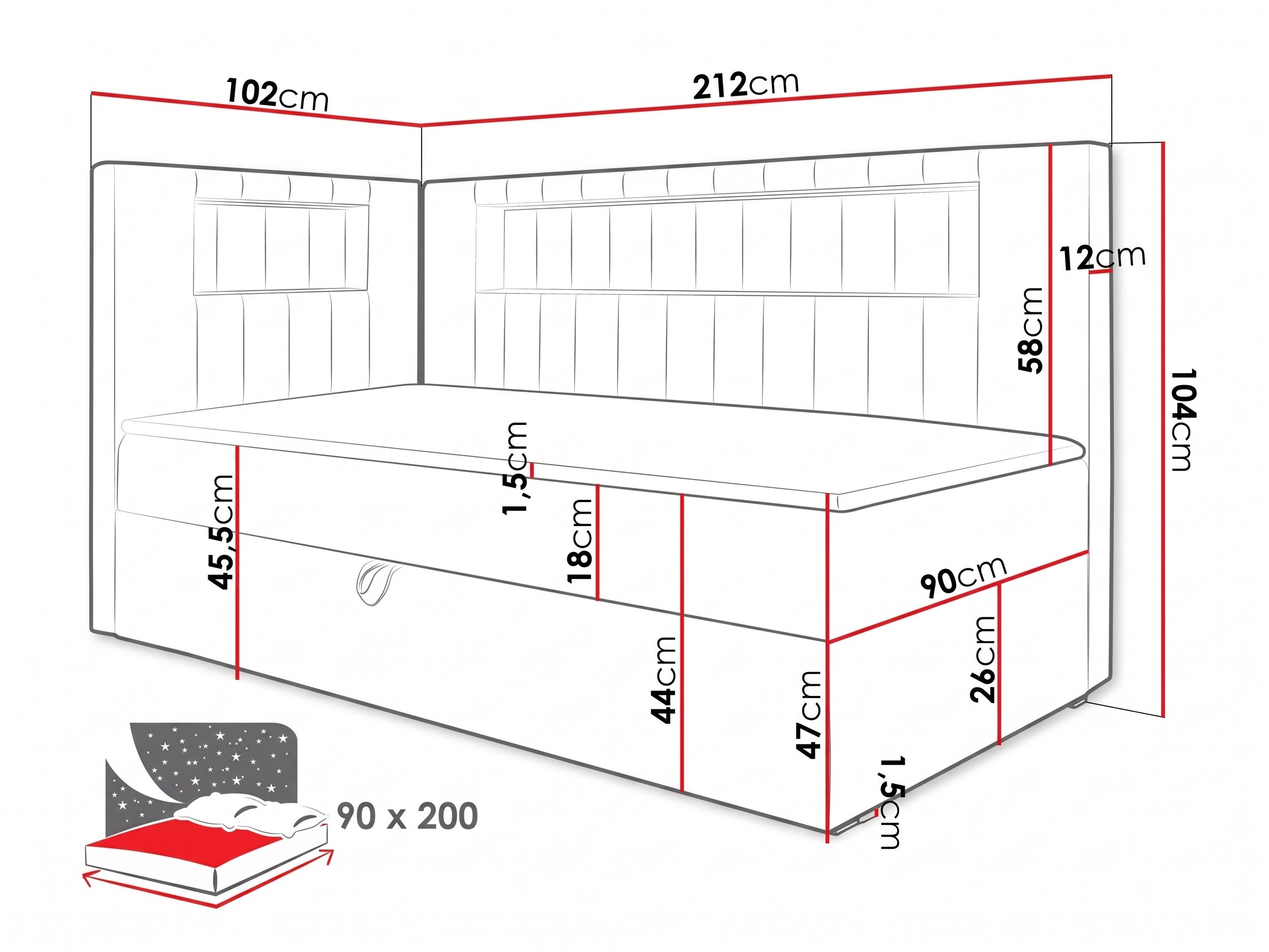 Pat boxspring Lucus VIII (Soft 017 + Fresh 37)