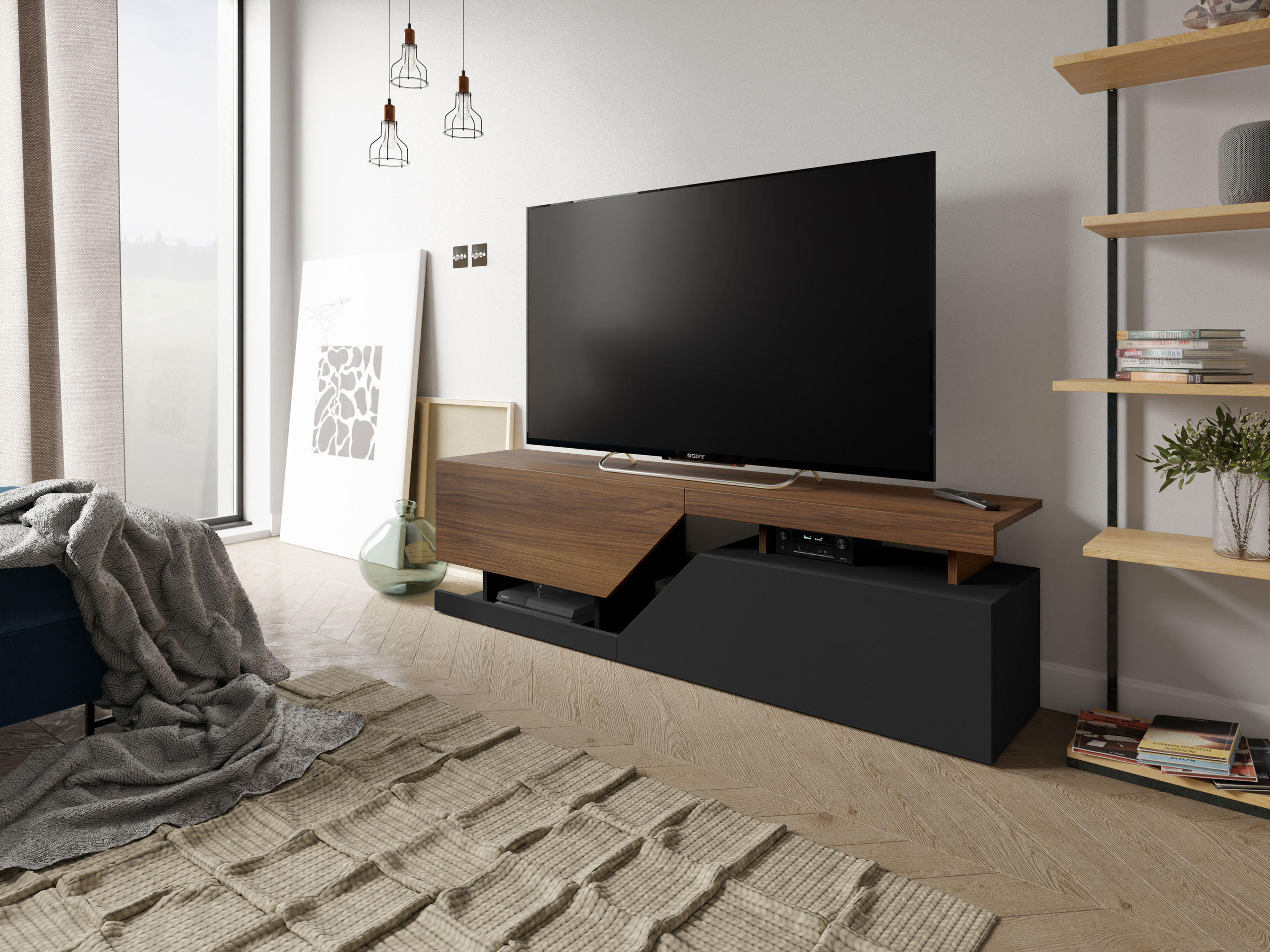 Comodă TV Comfivo Daldune (Nuc + Negru)