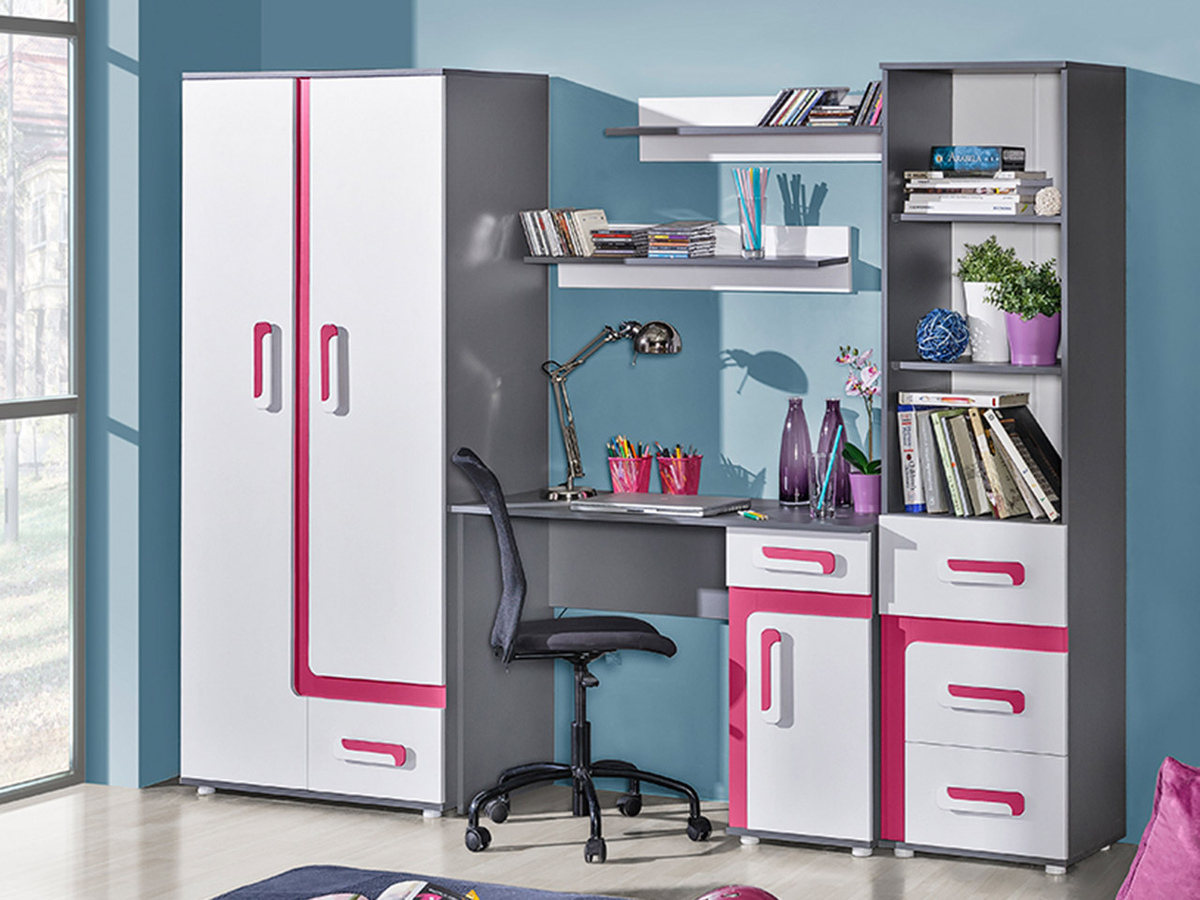 Set pentru camera copiilor Levtala 116 (Antracit + Alb + Roze)