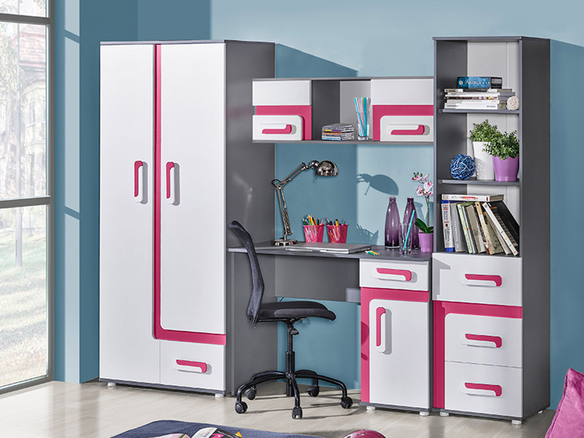 Set pentru camera copiilor Levtala 120 (Antracit + Alb + Roze)