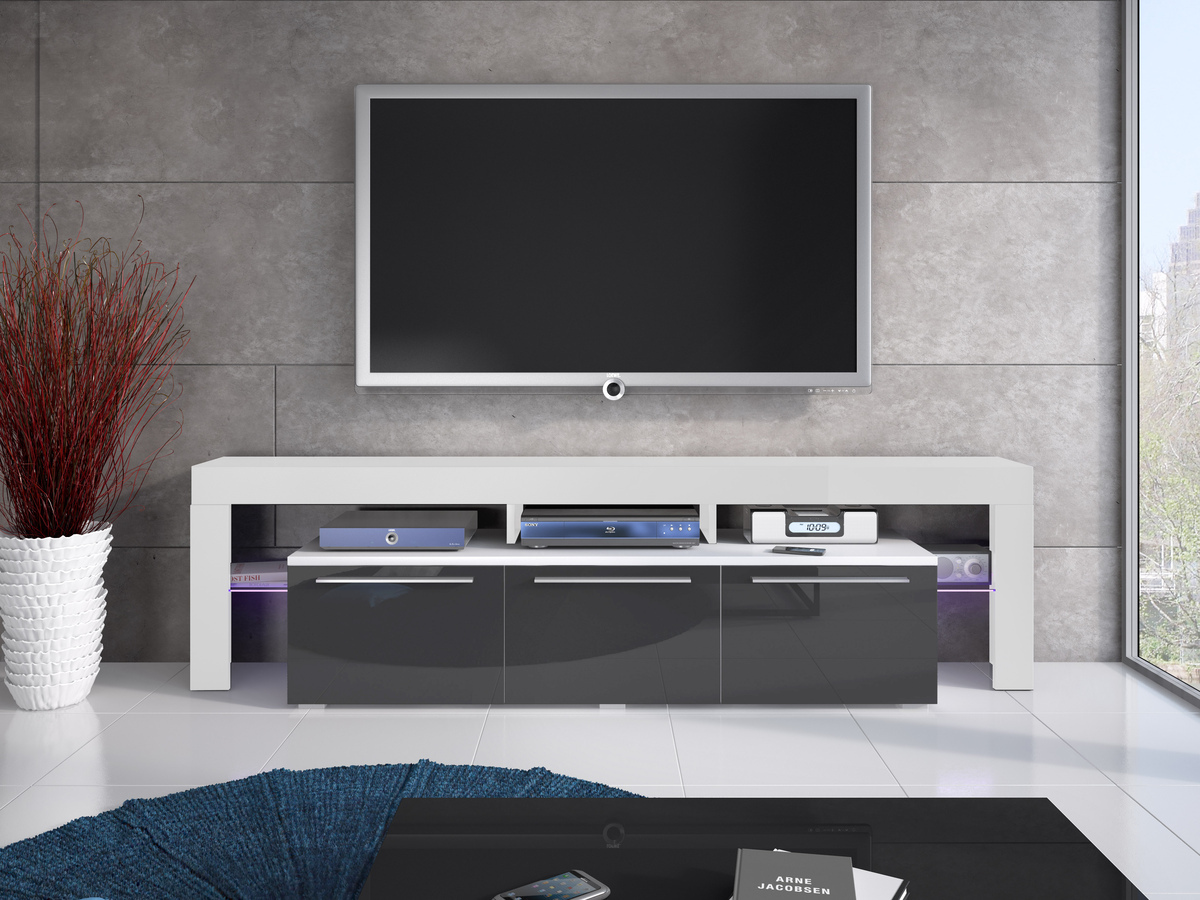 Comodă TV Arbor (Alb + Gri lucios)