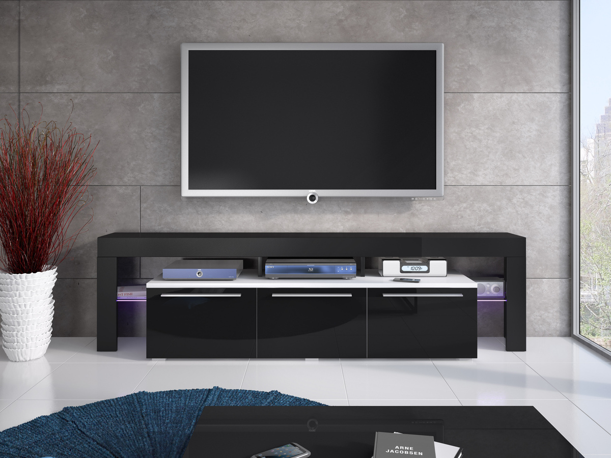 Comodă TV Arbor (Alb + Negru lucios)