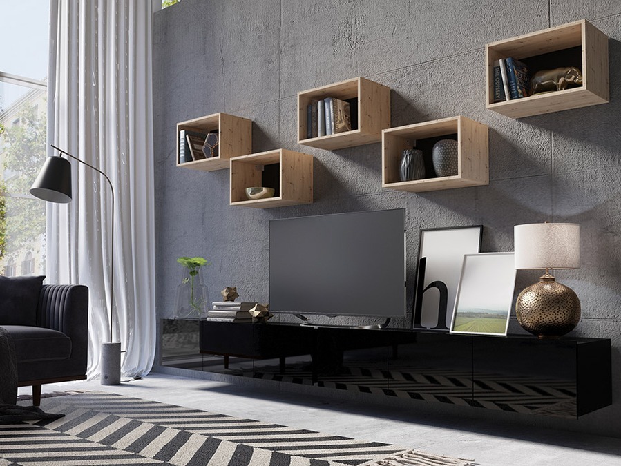 Set camera de zi Tivdalu 152 (Negru + Negru lucios + Stejar artizan)