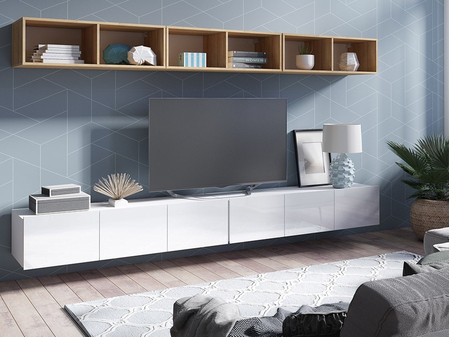 Set de living Remus XXXIII (Alb + Alb lucios + Stejar auriu)